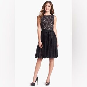 Adrianna Papell Black Lace Overlay Illusion Dress size 10